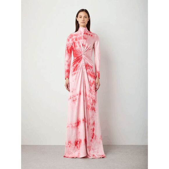 Alexandra Alonso Rojas mockneck silk draped gown in red ice dye Size US6 $1448 - Picture 2 of 13
